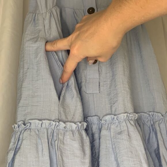 Altar’d State Light Blue Ruffle Layer Midi Summer Dress with Pockets Small - Picture 7 of 11